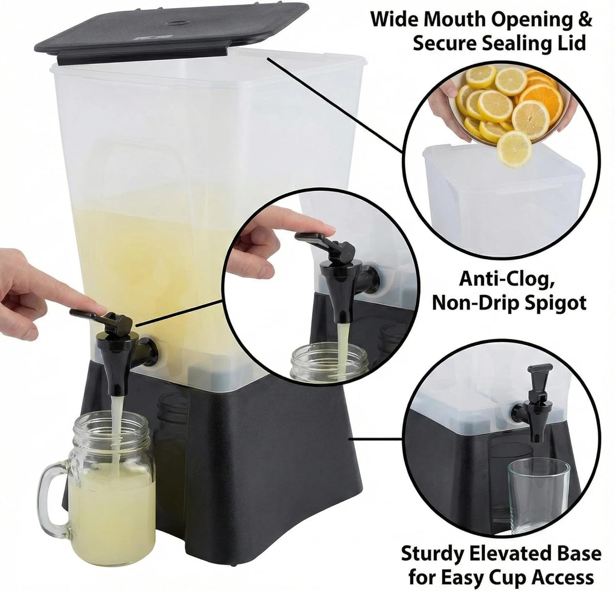 5 Gallon Beverage Dispenser with Spigot and Black Base