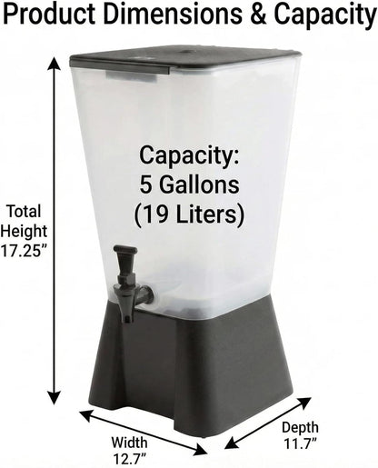5 Gallon Beverage Dispenser with Spigot and Black Base