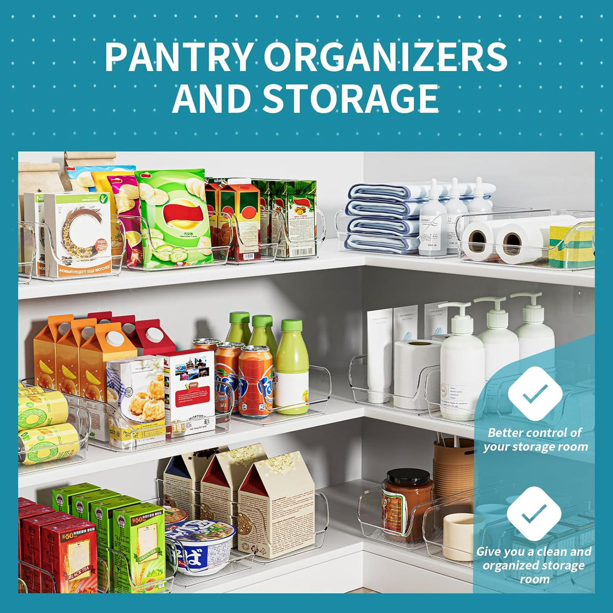 Ettori Water Bottle Organizer Refrigerator Organizer Bins and Clear Storage Bins for Fridge, Freezer, Cabinet, Cupboard, Pantry Shelf, BPA-Free