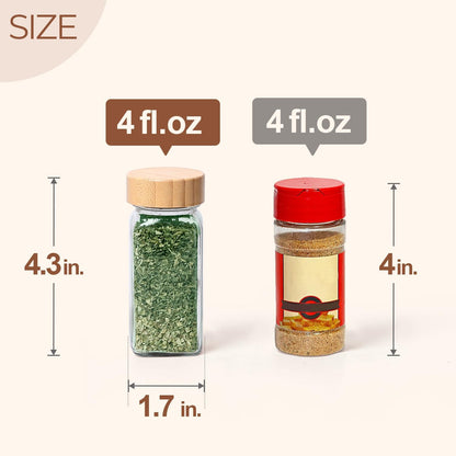 Glass Spice Jars with with Labels 4 oz 6 Pack Small Bamboo Lids | Empty Containers, Seasoning Herb Powder, Salt Pepper Chili, Spice Rack Organization, Kitchen Cabinet Storage, Funnel Included