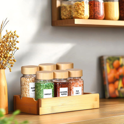 Glass Spice Jars with with Labels 4 oz 6 Pack Small Bamboo Lids | Empty Containers, Seasoning Herb Powder, Salt Pepper Chili, Spice Rack Organization, Kitchen Cabinet Storage, Funnel Included