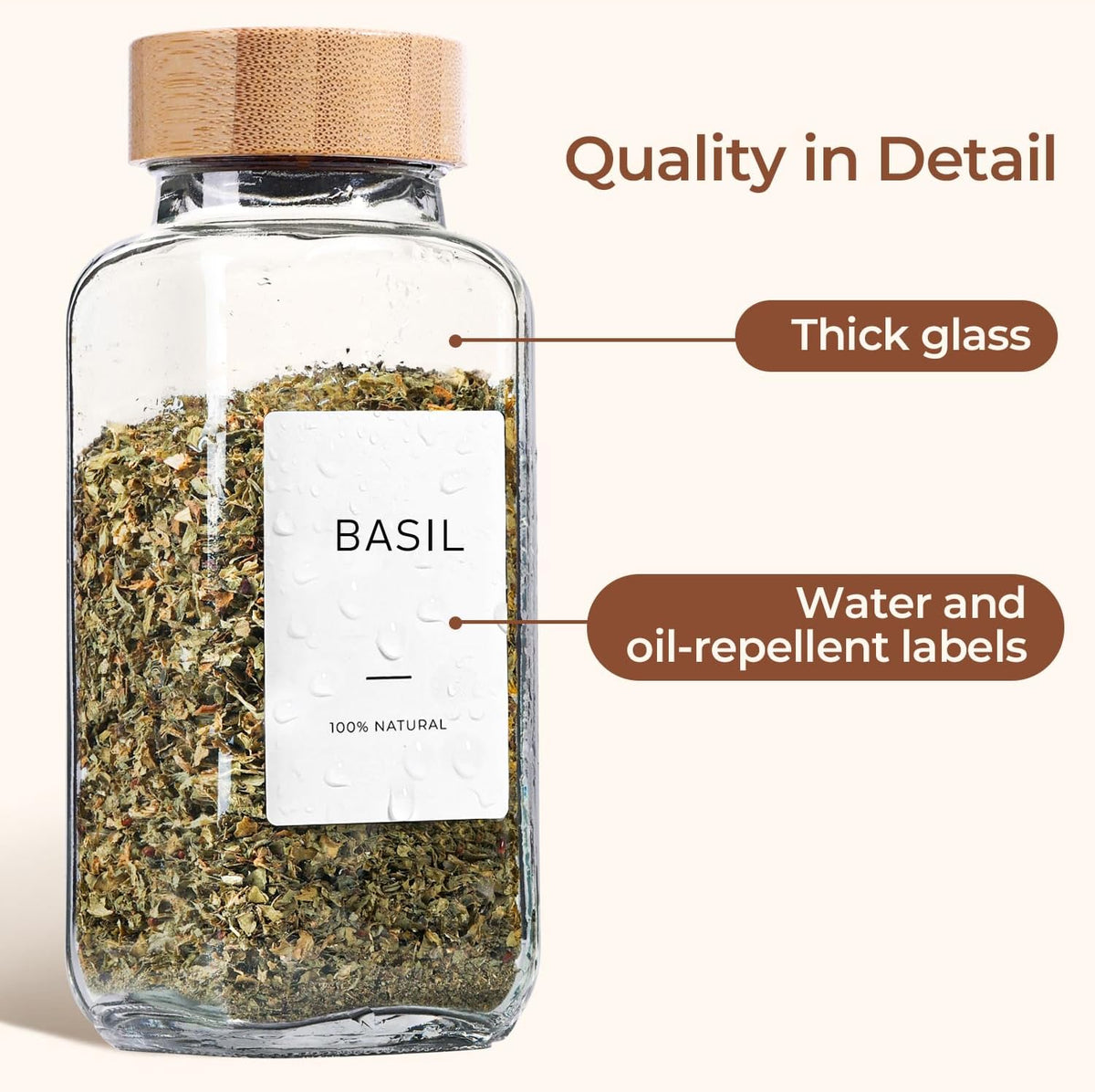 Glass Spice Jars with with Labels 4 oz 6 Pack Small Bamboo Lids | Empty Containers, Seasoning Herb Powder, Salt Pepper Chili, Spice Rack Organization, Kitchen Cabinet Storage, Funnel Included