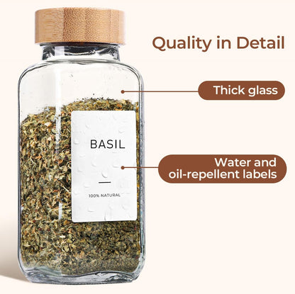 Glass Spice Jars with with Labels 4 oz 6 Pack Small Bamboo Lids | Empty Containers, Seasoning Herb Powder, Salt Pepper Chili, Spice Rack Organization, Kitchen Cabinet Storage, Funnel Included