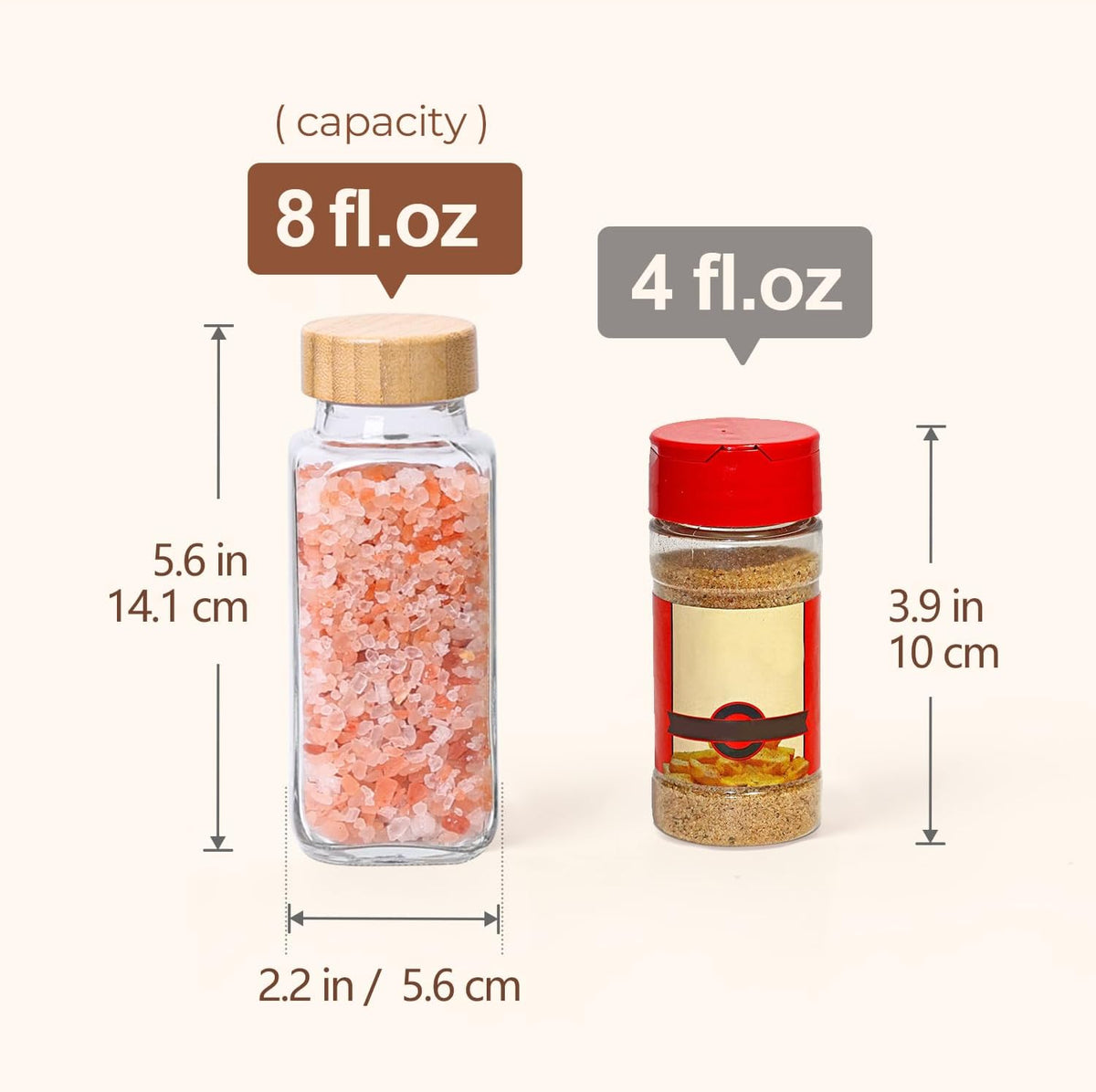 Glass Spice Jars with with Labels 4 oz 6 Pack Small Bamboo Lids | Empty Containers, Seasoning Herb Powder, Salt Pepper Chili, Spice Rack Organization, Kitchen Cabinet Storage, Funnel Included