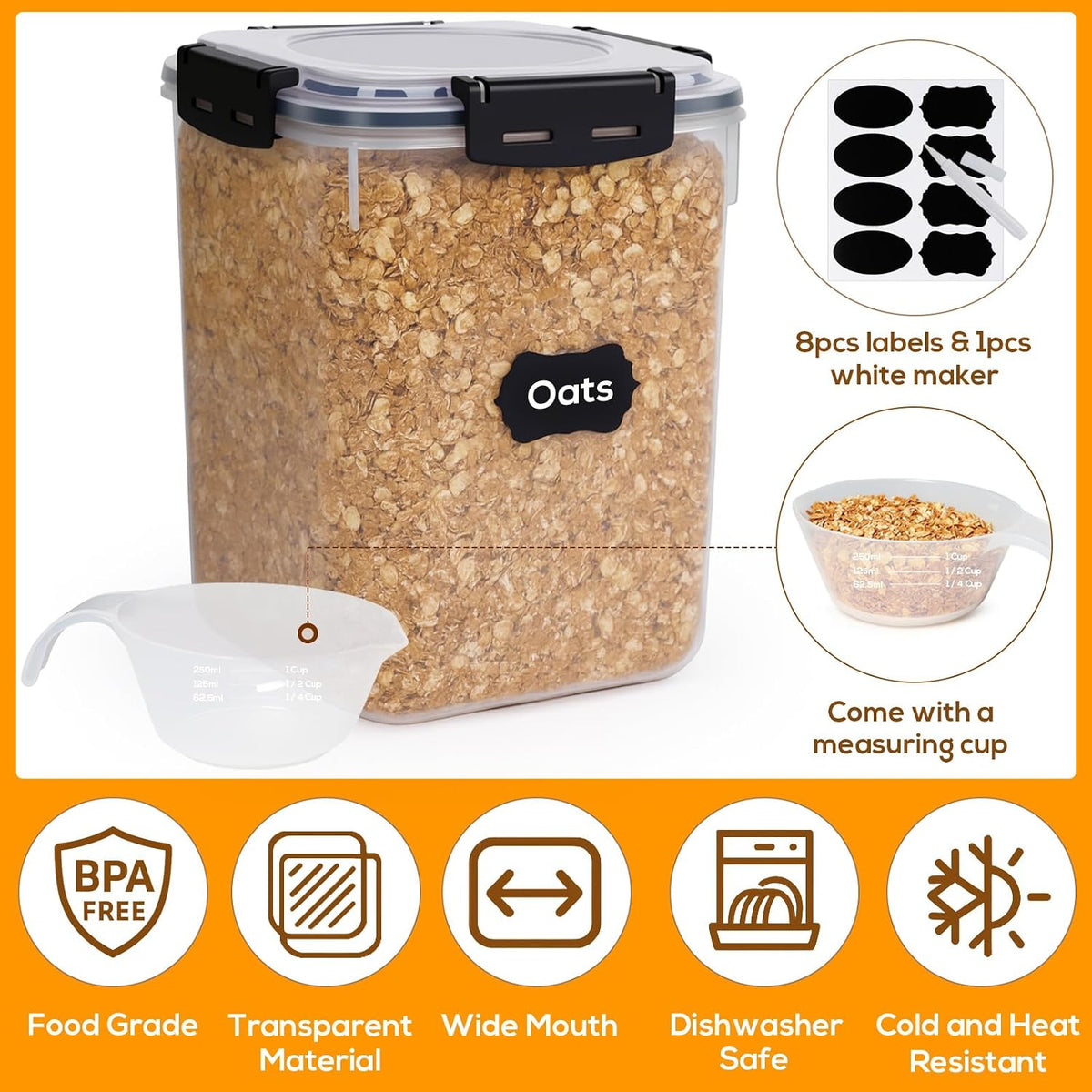 4 Pack 5.3L Thick Flour Sugar Storage Containers for Pantry, Airtight | 179Oz/4.8QT, BPA-Free Plastic, Large Food Storage Containers with Lids for Dry Food, Pasta, Cereal, Rice& Baking Supplies