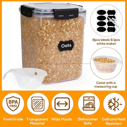 4 Pack 5.3L Thick Flour Sugar Storage Containers for Pantry, Airtight | 179Oz/4.8QT, BPA-Free Plastic, Large Food Storage Containers with Lids for Dry Food, Pasta, Cereal, Rice& Baking Supplies