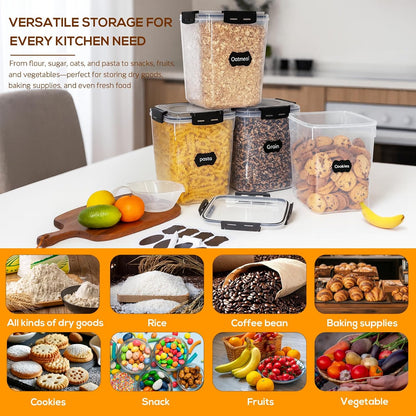 4 Pack 5.3L Thick Flour Sugar Storage Containers for Pantry, Airtight | 179Oz/4.8QT, BPA-Free Plastic, Large Food Storage Containers with Lids for Dry Food, Pasta, Cereal, Rice& Baking Supplies