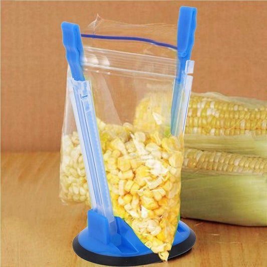 Baggy Rack, Freezer Bag Holder Adjustable Baggy Rack Stand Plastic Bag Bracket for Pour Leftovers, Snacks and Prep Ingredients (Blue)