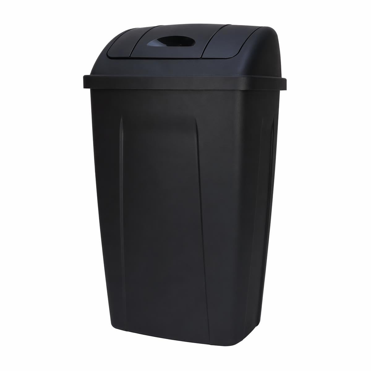 Black Plastic Slim Trash Can with Detachable Swing Lid, 16.5" W