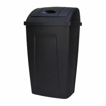Black Plastic Slim Trash Can with Detachable Swing Lid, 16.5" W