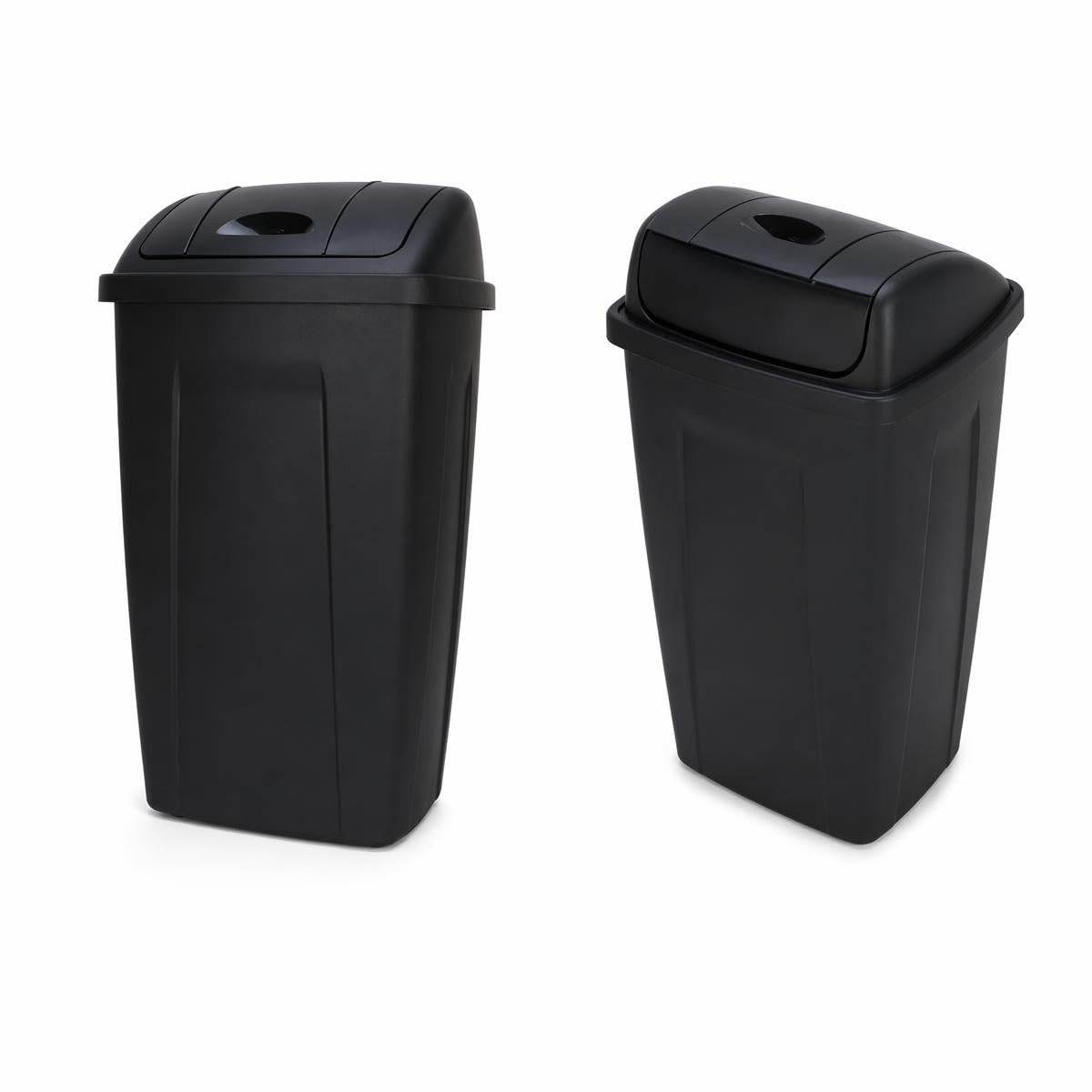 Black Plastic Slim Trash Can with Detachable Swing Lid, 16.5" W