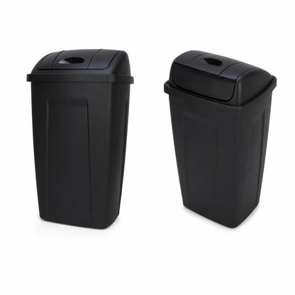 Black Plastic Slim Trash Can with Detachable Swing Lid, 16.5" W