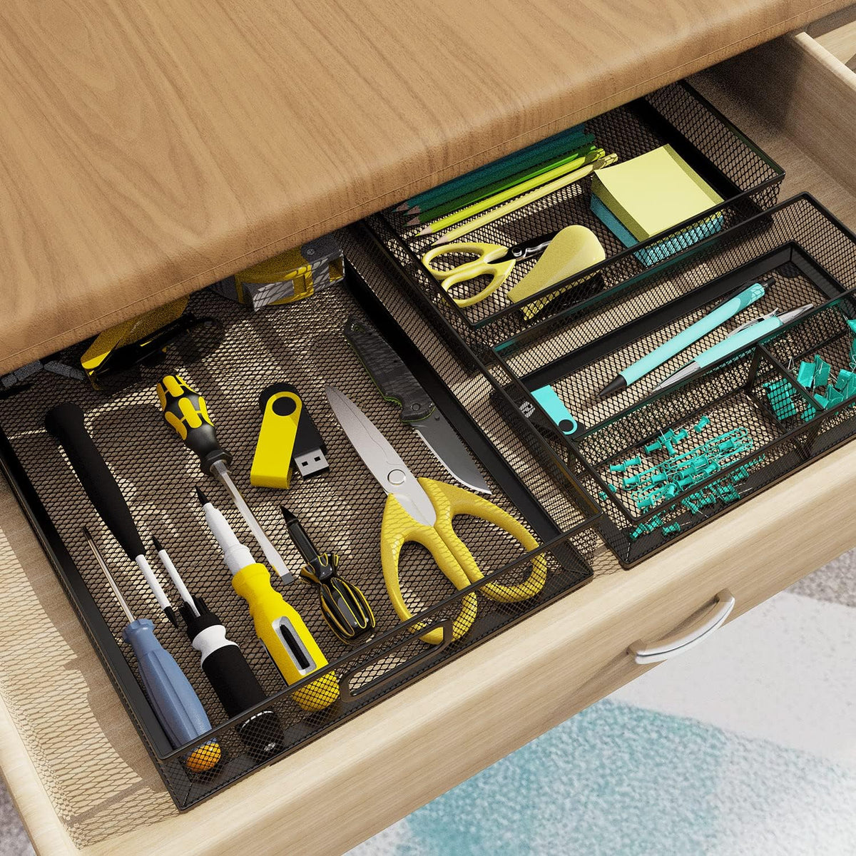 Desk Drawer Organizer, Office Desk Organizer Tray with 5 Dividers, Pen Pencil Drawer Organizer for Office Supplies, Desktop, Bathroom, Kitchen, Makeup, Vanity