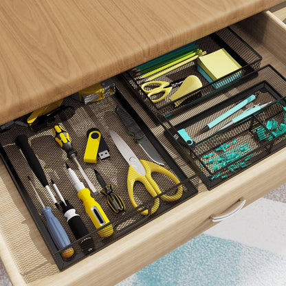 Desk Drawer Organizer, Office Desk Organizer Tray with 5 Dividers, Pen Pencil Drawer Organizer for Office Supplies, Desktop, Bathroom, Kitchen, Makeup, Vanity