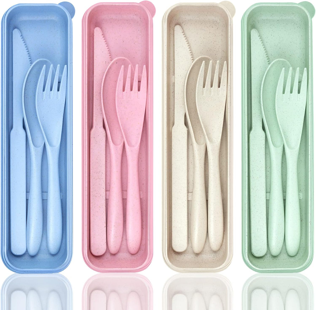 Reusable Utensils Set with Case, 6 Sets Travel Utensils with Case, Wheat Straw Portable Cutlery Set Chopsticks Knives Fork and Spoon for Lunch Box Accessories