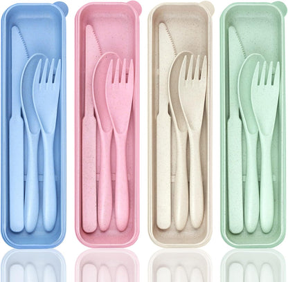 Reusable Utensils Set with Case, 6 Sets Travel Utensils with Case, Wheat Straw Portable Cutlery Set Chopsticks Knives Fork and Spoon for Lunch Box Accessories