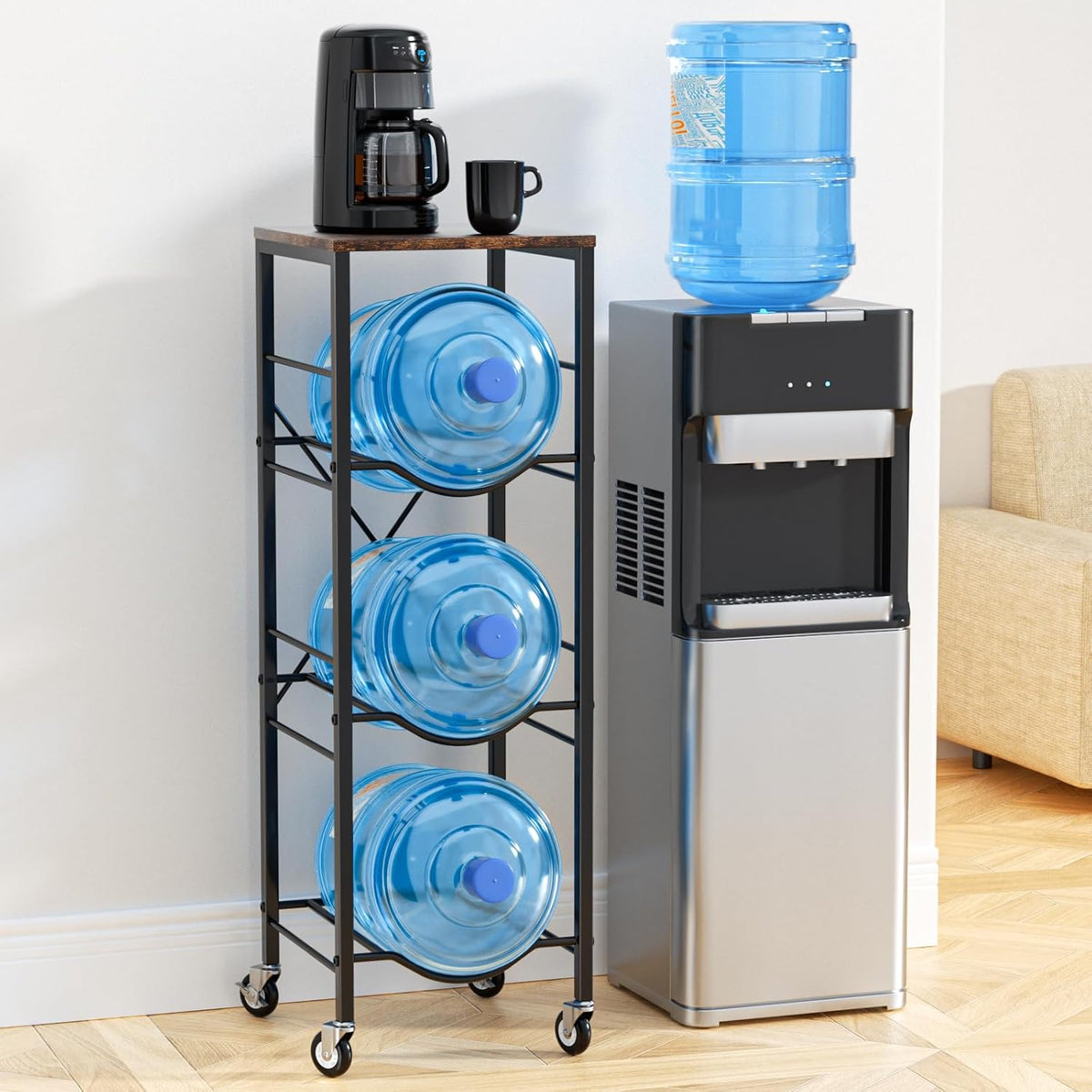 5 Gallon Water Jug Holder -5 Gallon Water Jug Stand with Storage Shelves for Kitchen, Living Room, Office (3 Tier)