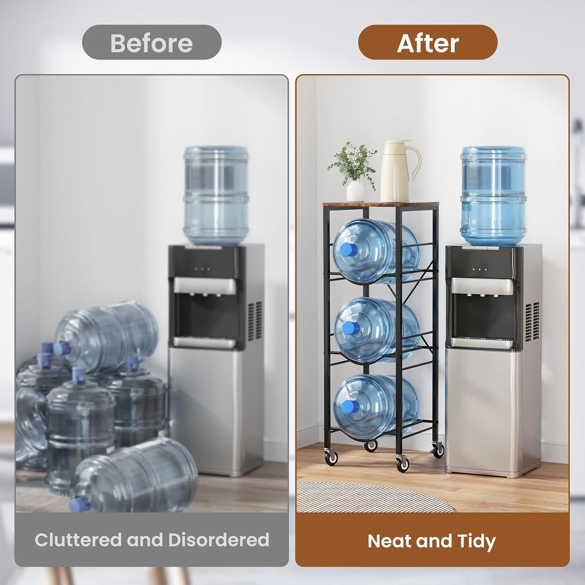 5 Gallon Water Jug Holder -5 Gallon Water Jug Stand with Storage Shelves for Kitchen, Living Room, Office (3 Tier)