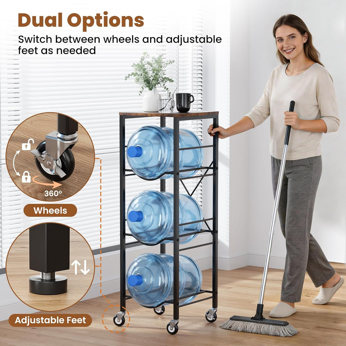 5 Gallon Water Jug Holder -5 Gallon Water Jug Stand with Storage Shelves for Kitchen, Living Room, Office (3 Tier)