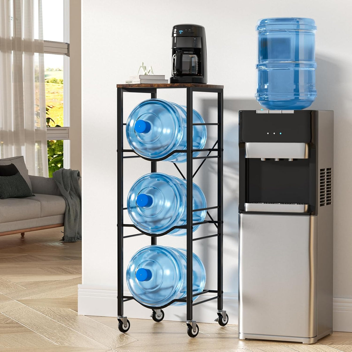5 Gallon Water Jug Holder -5 Gallon Water Jug Stand with Storage Shelves for Kitchen, Living Room, Office (3 Tier)