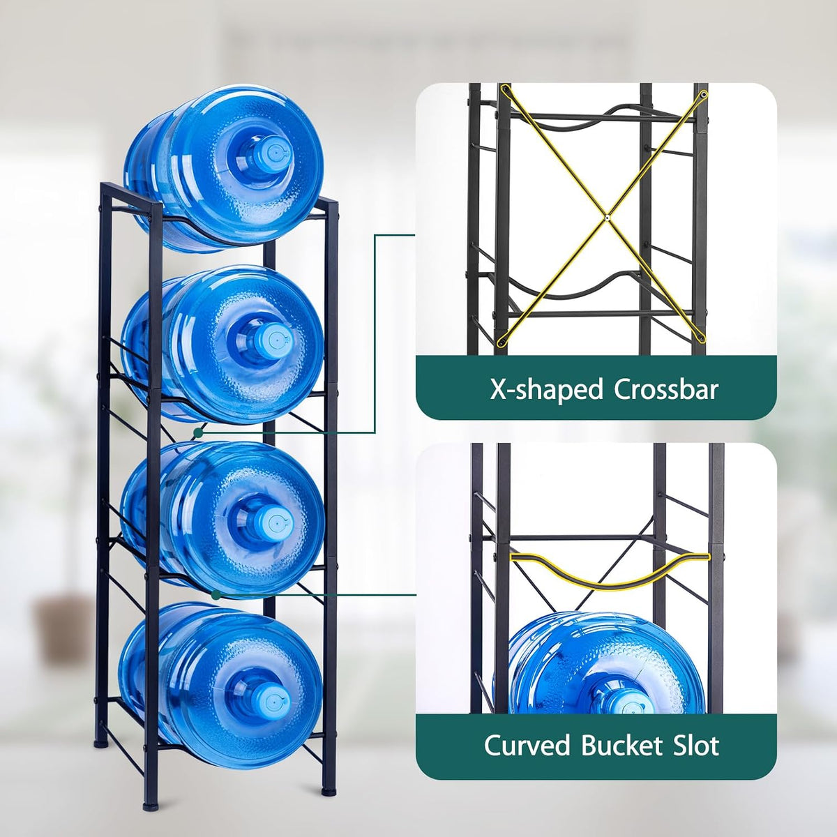 5 Gallon Water Jug Holder -5 Gallon Water Jug Stand with Storage Shelves for Kitchen, Living Room, Office (3 Tier)