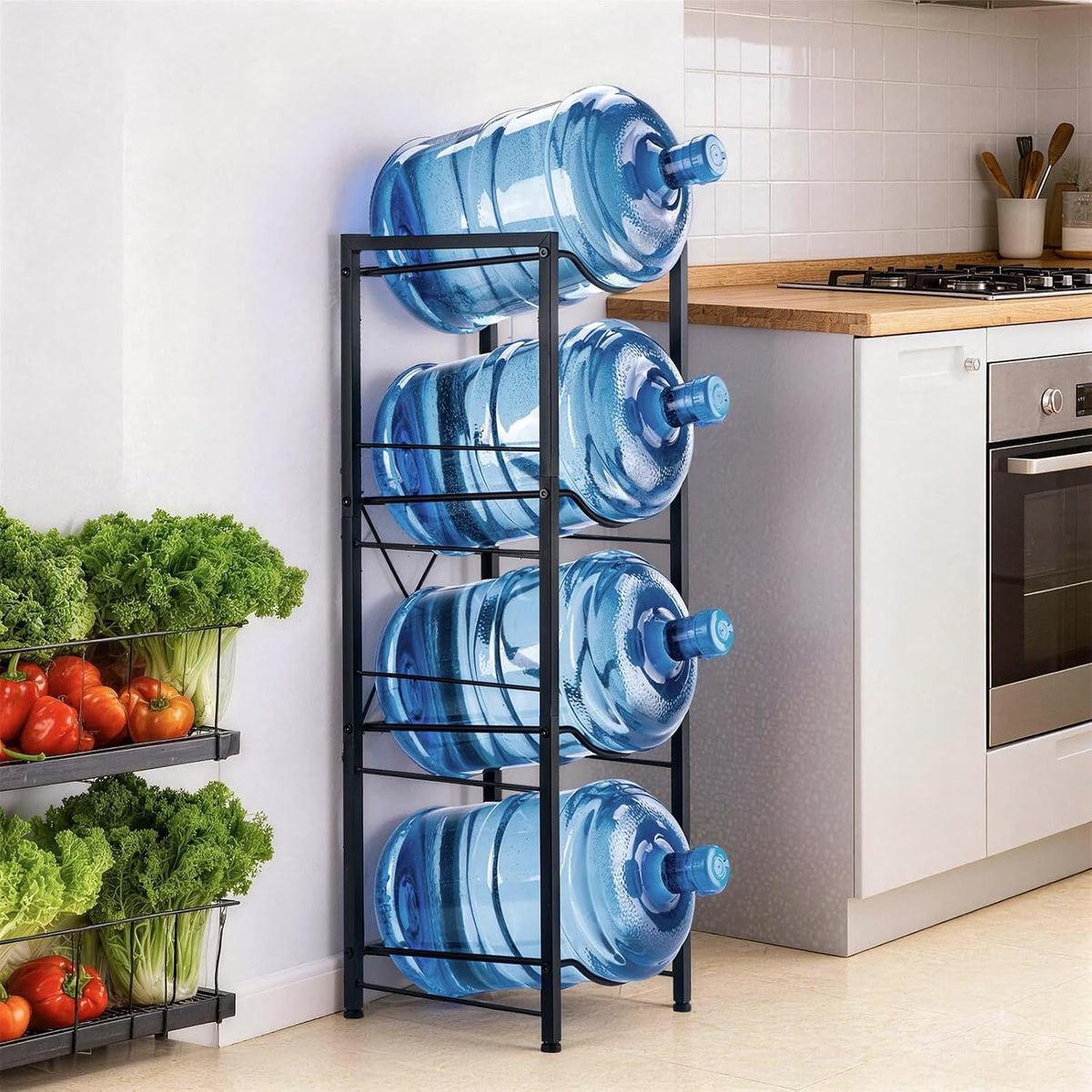 5 Gallon Water Jug Holder -5 Gallon Water Jug Stand with Storage Shelves for Kitchen, Living Room, Office (3 Tier)