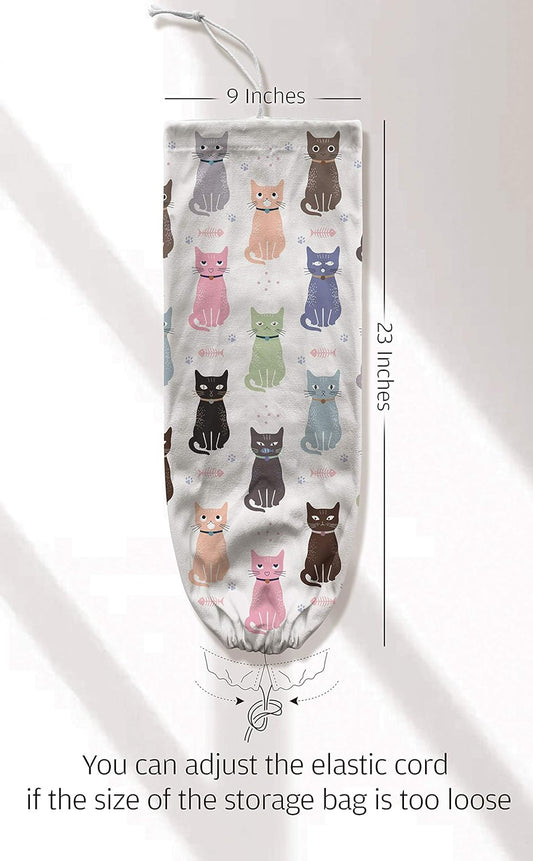Cat Grocery Bag Storage Holder,Grocery Shopping Bags Carrier,Plastic Bags Organizer for Kitchen,Cute Cat Home Kitchen Decor Gifts for Women 23"x9"