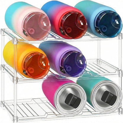 Stackable Water Bottle Organizer, Clear Tumbler Holder for Cabinet