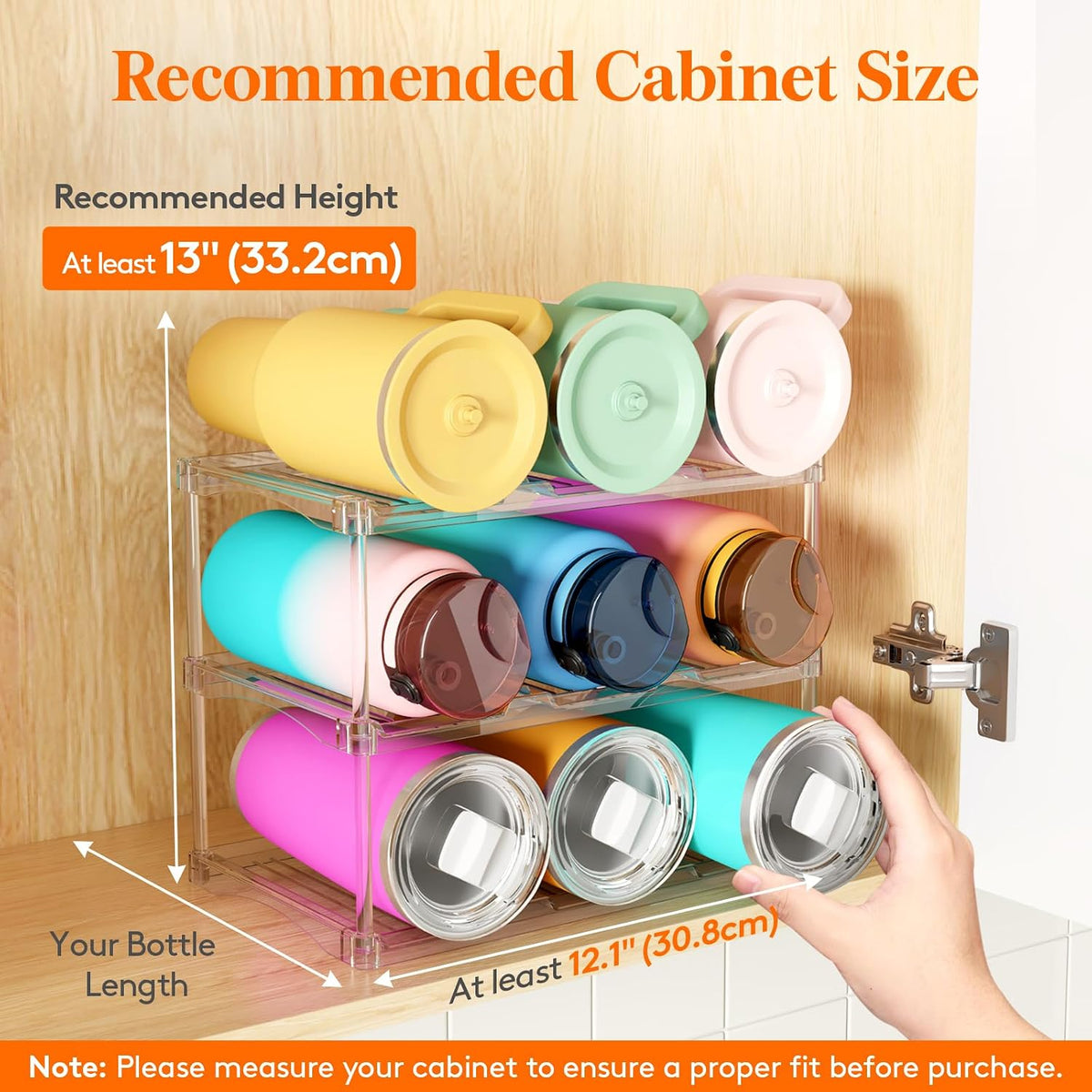 Stackable Water Bottle Organizer, Clear Tumbler Holder for Cabinet