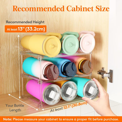 Stackable Water Bottle Organizer, Clear Tumbler Holder for Cabinet