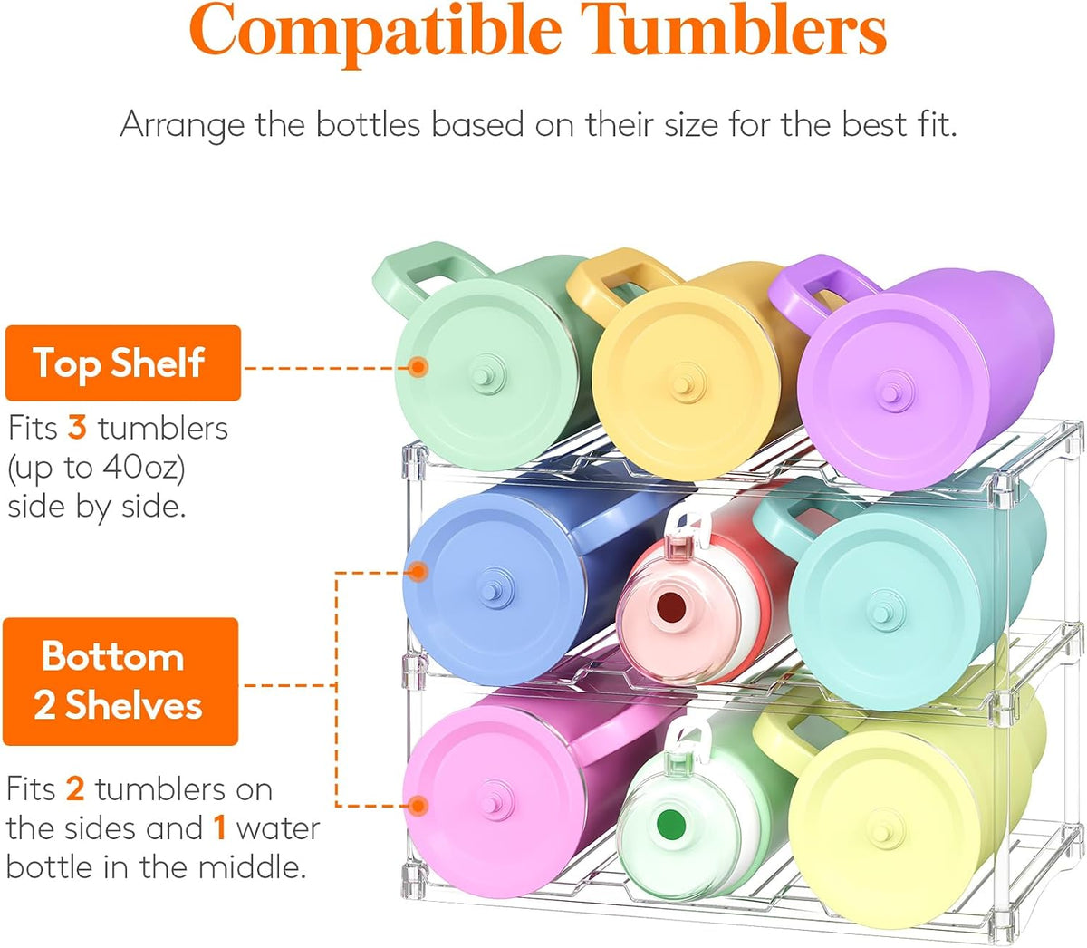 Stackable Water Bottle Organizer, Clear Tumbler Holder for Cabinet