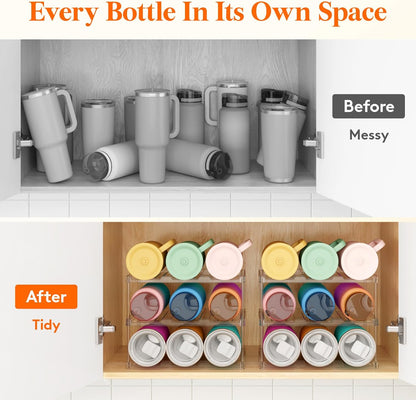 Stackable Water Bottle Organizer, Clear Tumbler Holder for Cabinet