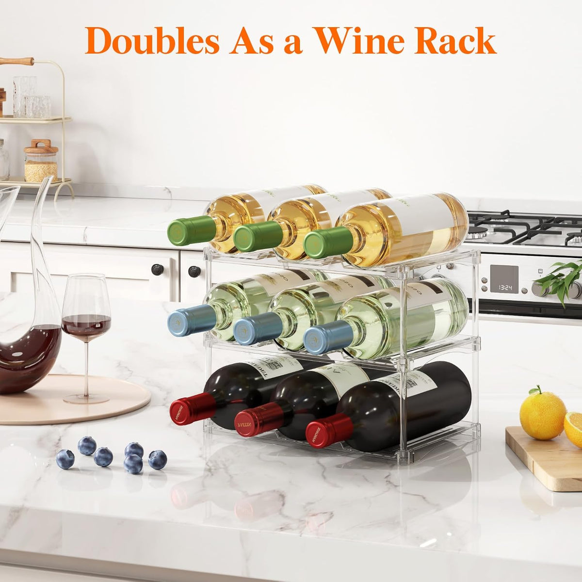 Stackable Water Bottle Organizer, Clear Tumbler Holder for Cabinet