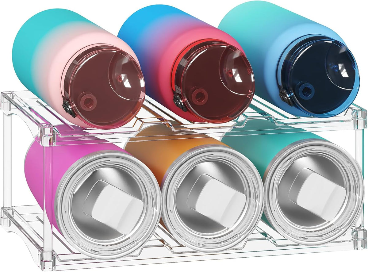 Stackable Water Bottle Organizer, Clear Tumbler Holder for Cabinet