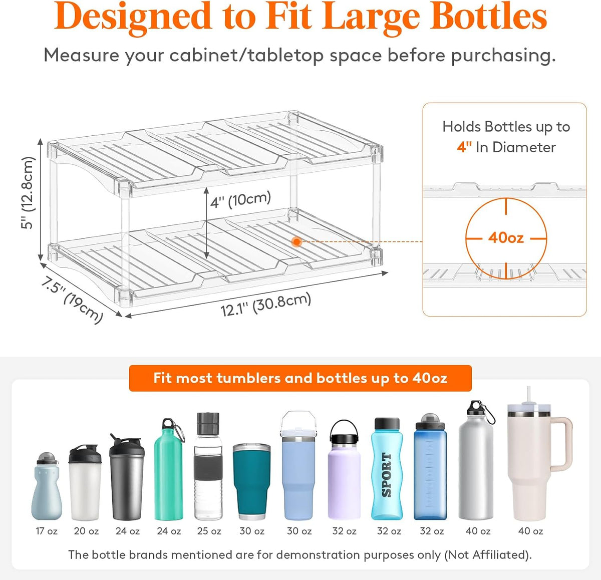 Stackable Water Bottle Organizer, Clear Tumbler Holder for Cabinet