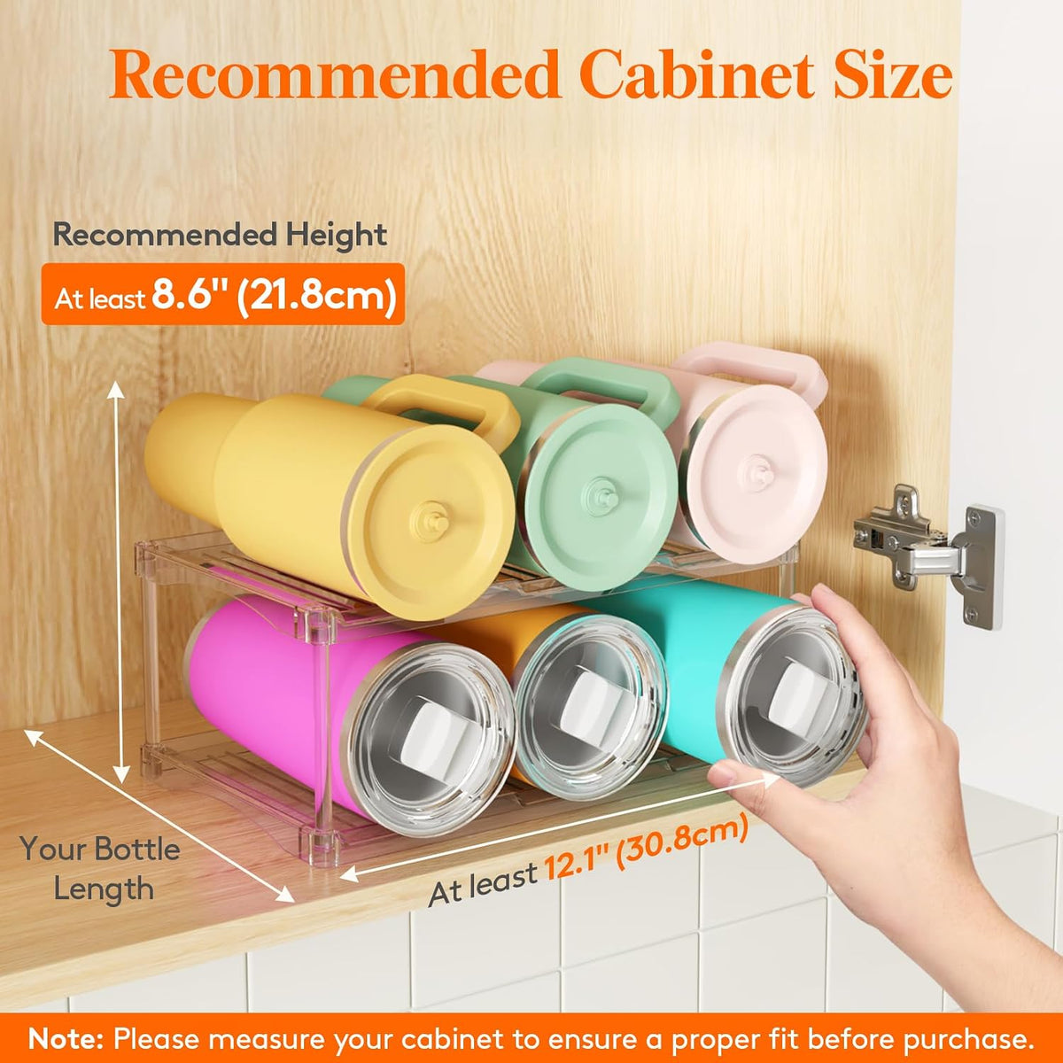 Stackable Water Bottle Organizer, Clear Tumbler Holder for Cabinet