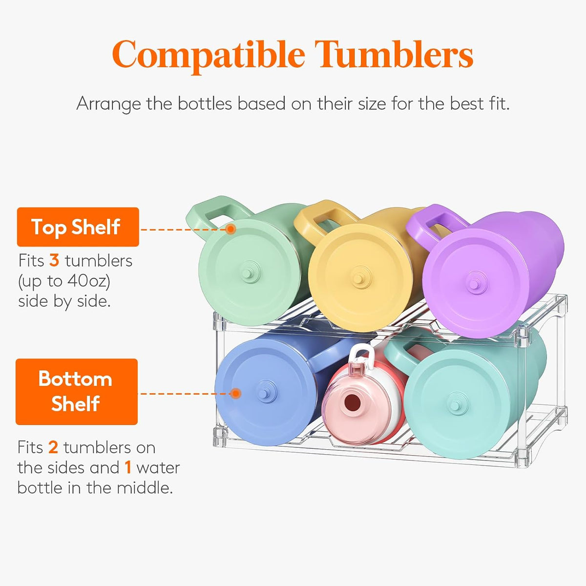 Stackable Water Bottle Organizer, Clear Tumbler Holder for Cabinet