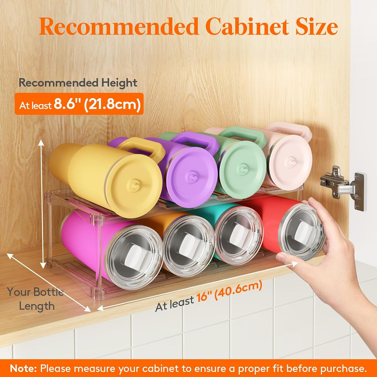Stackable Water Bottle Organizer, Clear Tumbler Holder for Cabinet