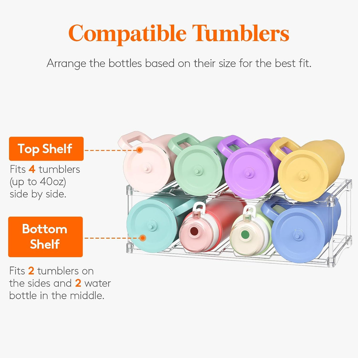 Stackable Water Bottle Organizer, Clear Tumbler Holder for Cabinet