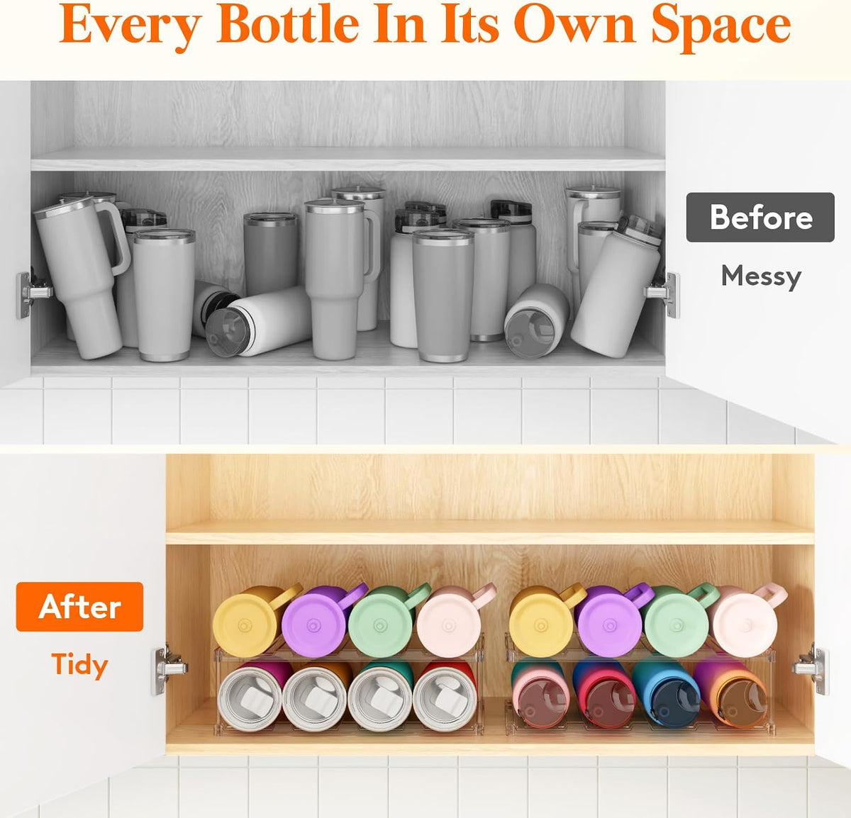 Stackable Water Bottle Organizer, Clear Tumbler Holder for Cabinet