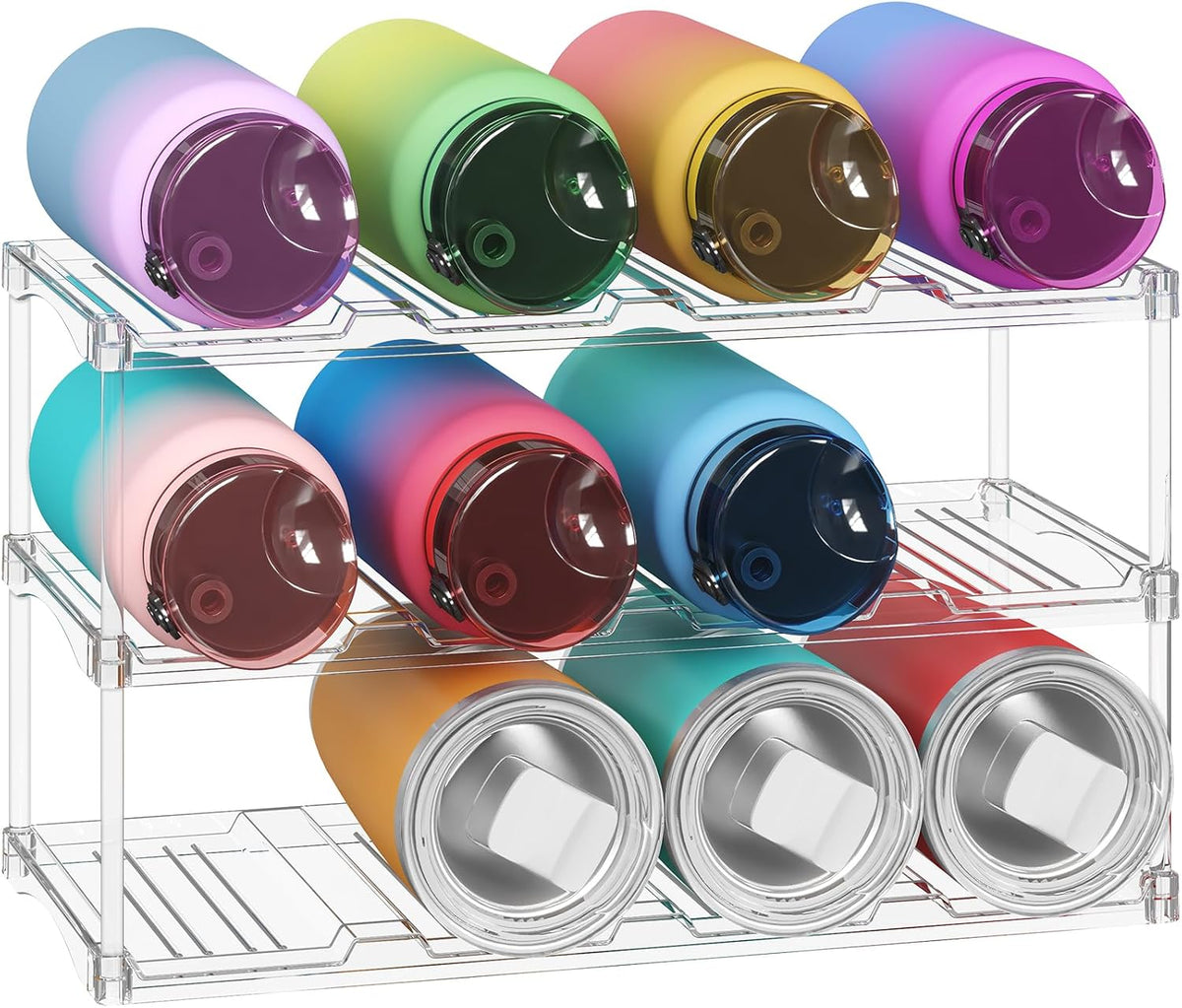 Stackable Water Bottle Organizer, Clear Tumbler Holder for Cabinet