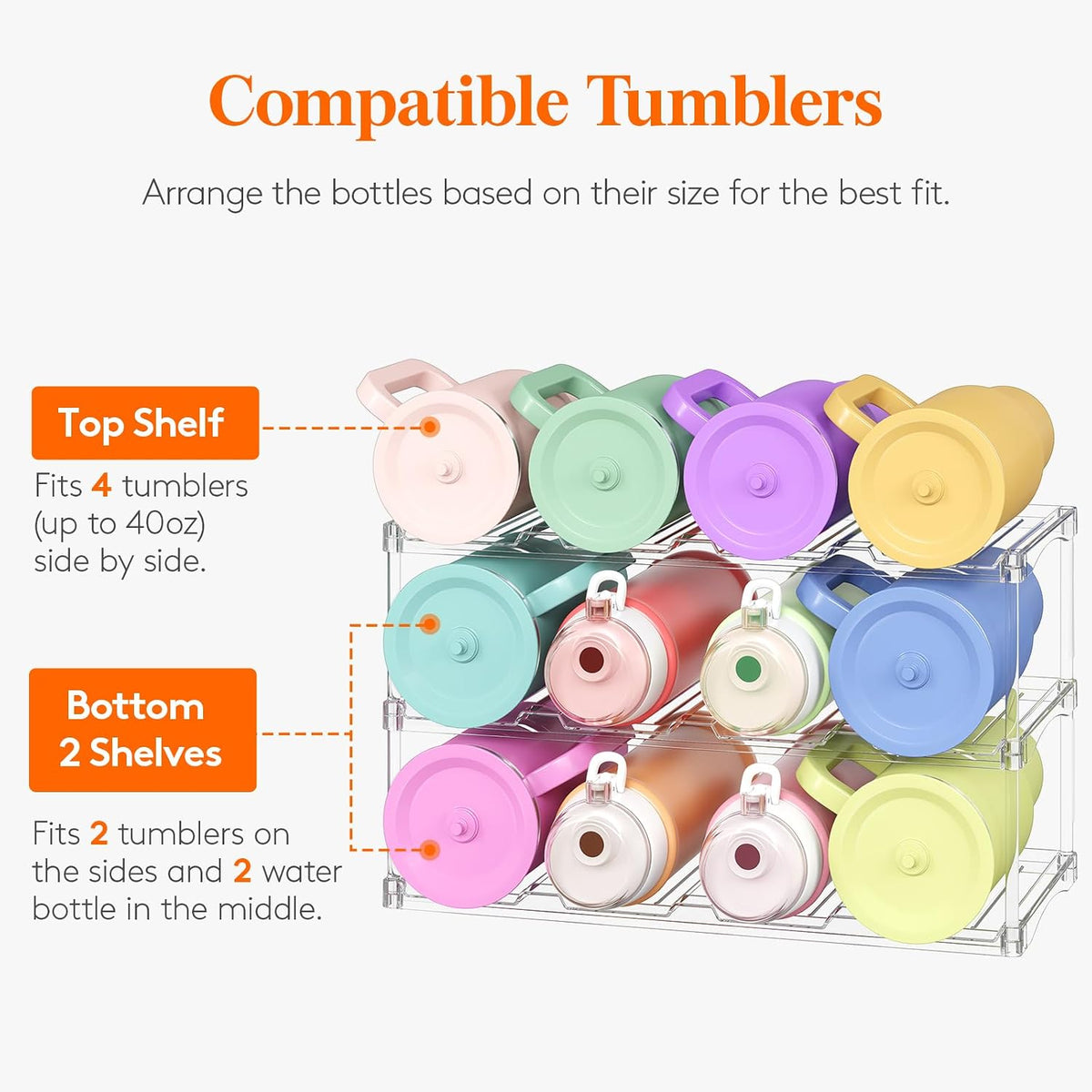 Stackable Water Bottle Organizer, Clear Tumbler Holder for Cabinet