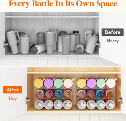 Stackable Water Bottle Organizer, Clear Tumbler Holder for Cabinet