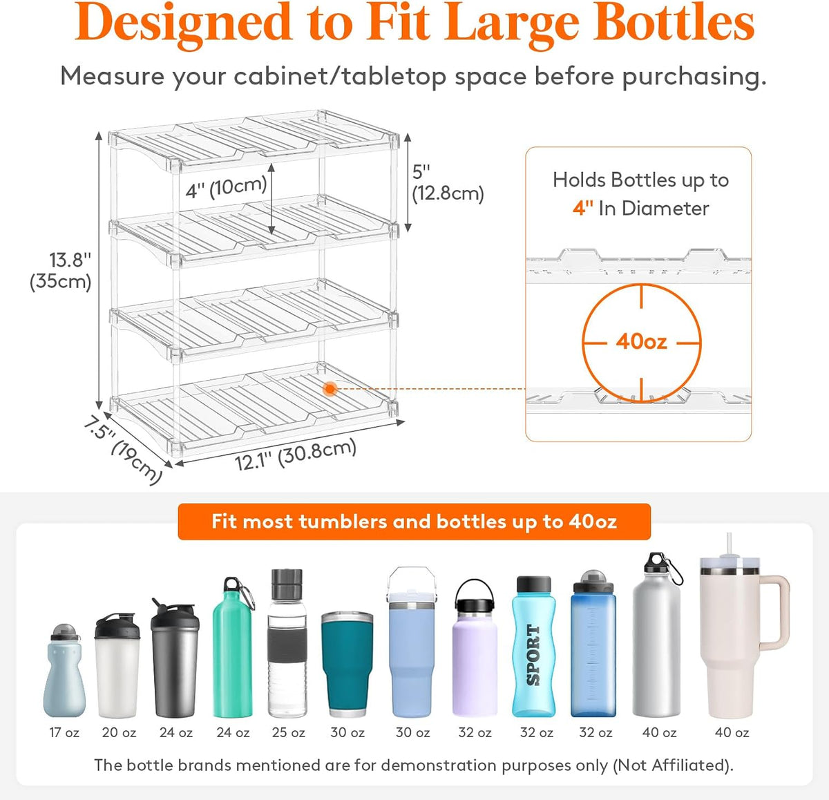Stackable Water Bottle Organizer, Clear Tumbler Holder for Cabinet