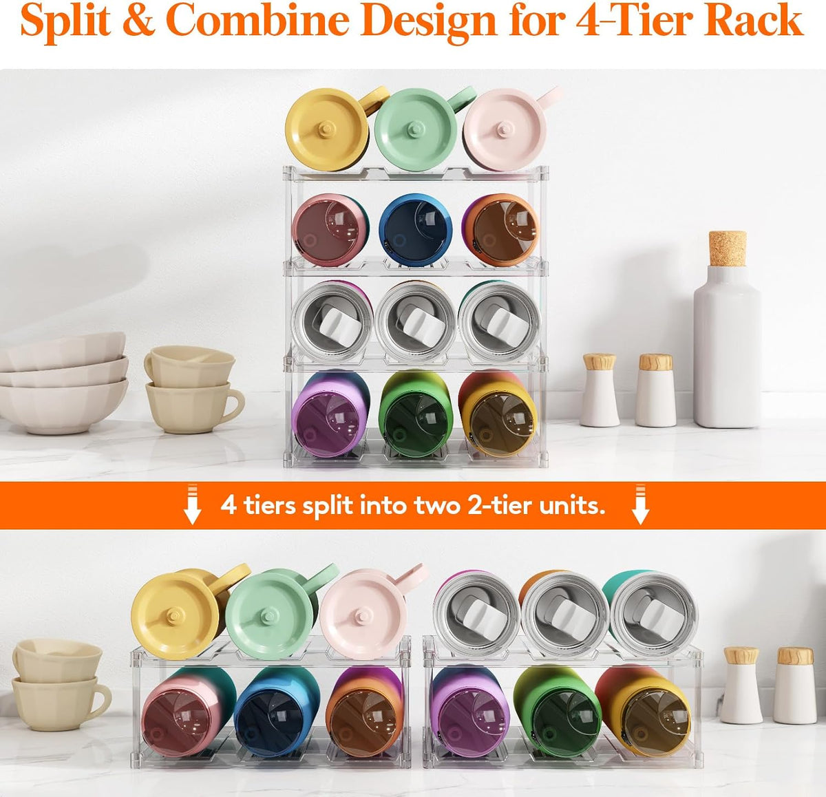 Stackable Water Bottle Organizer, Clear Tumbler Holder for Cabinet