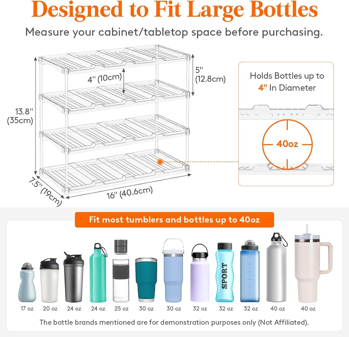 Stackable Water Bottle Organizer, Clear Tumbler Holder for Cabinet