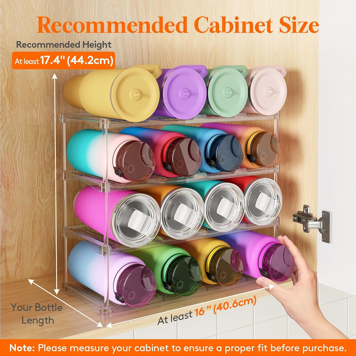 Stackable Water Bottle Organizer, Clear Tumbler Holder for Cabinet