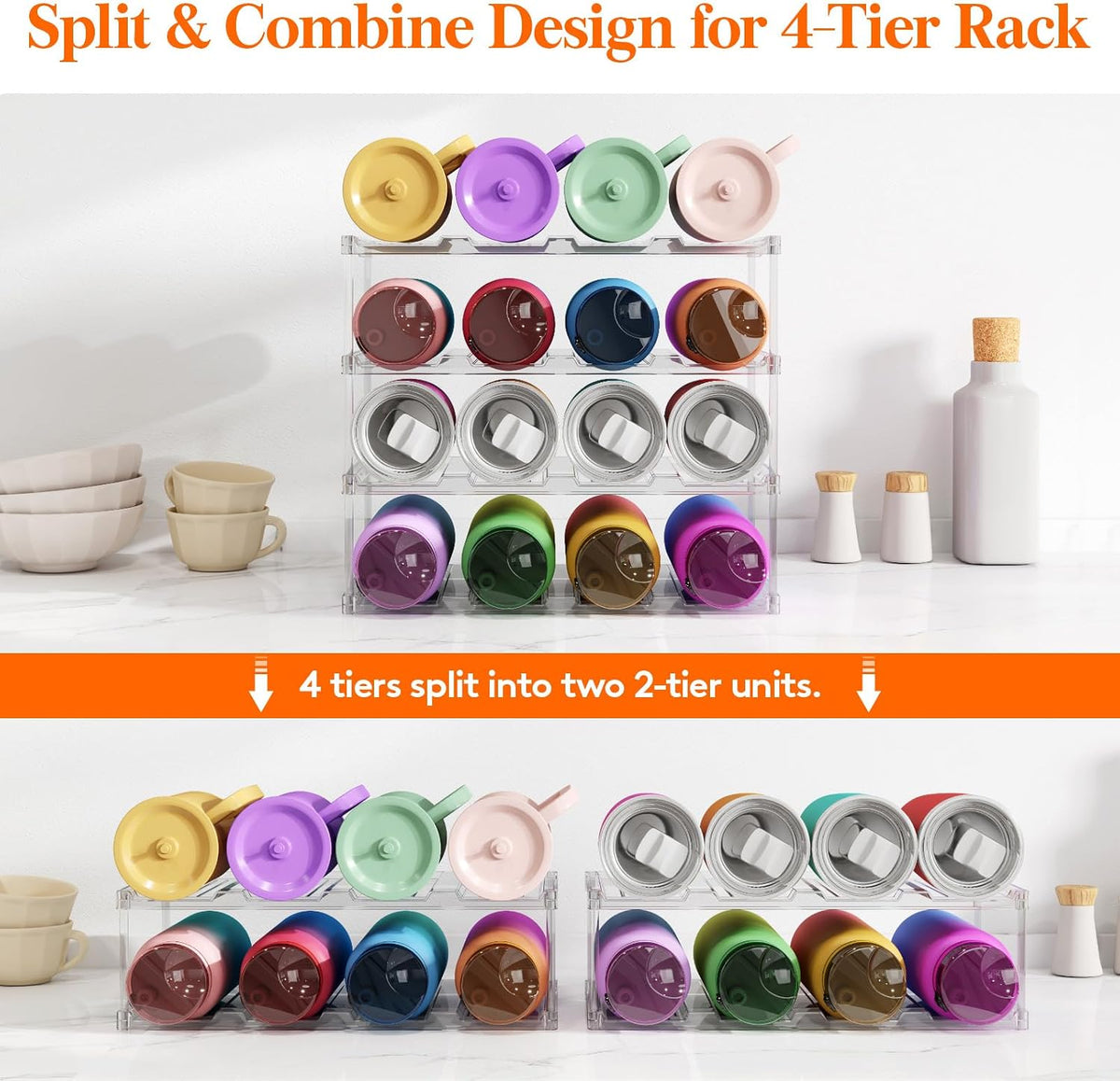 Stackable Water Bottle Organizer, Clear Tumbler Holder for Cabinet