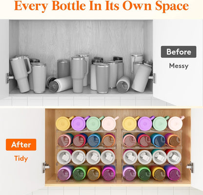 Stackable Water Bottle Organizer, Clear Tumbler Holder for Cabinet