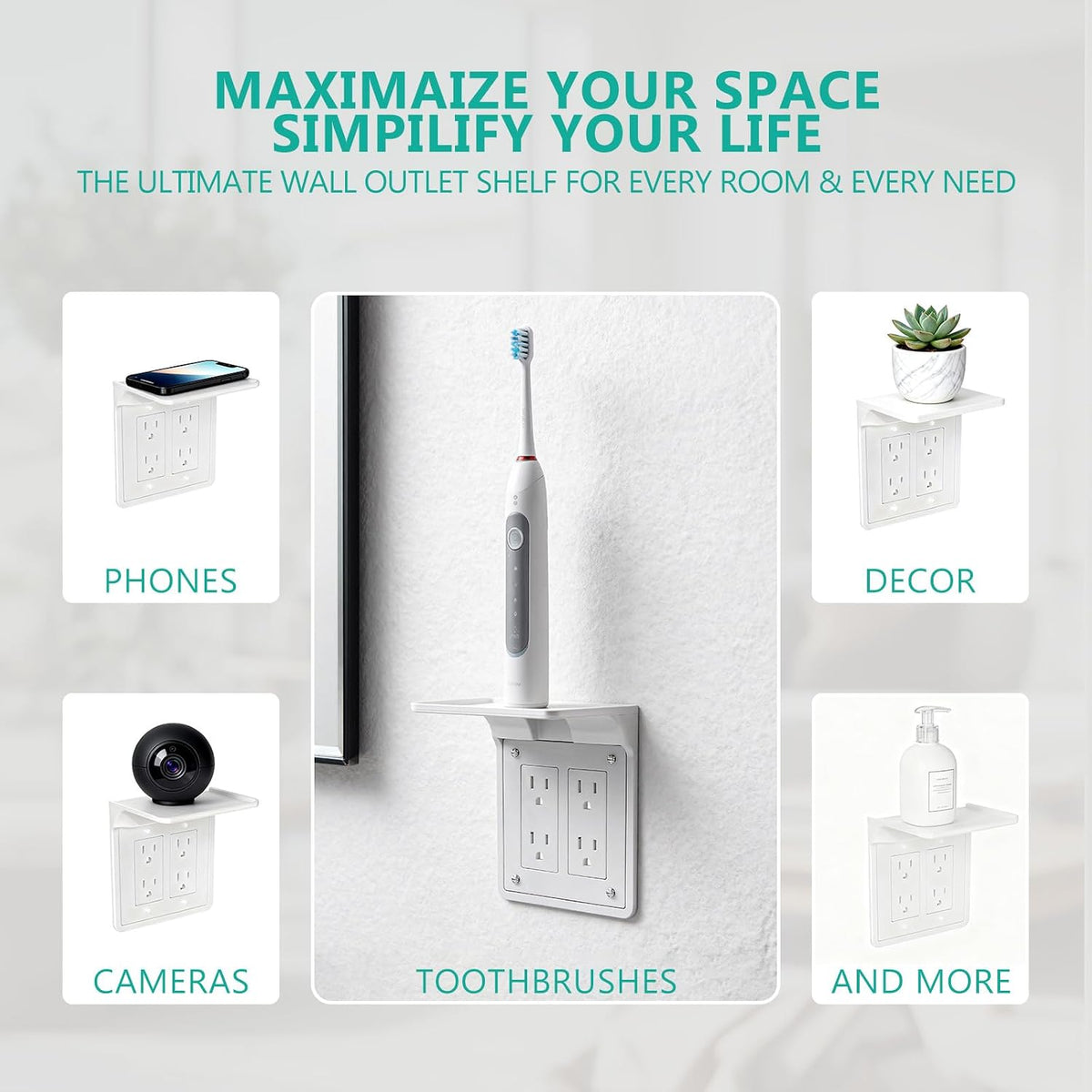 Outlet Shelf Wall Holder, Bathroom Shelf for Smart Home Decor